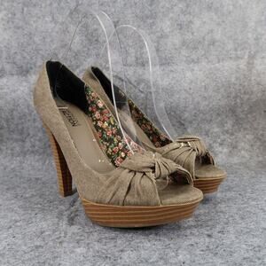 Kenneth Cole Shoes Womens 7.5 Pumps Platform Peep Toe Slip On Knot Fabric Brown
